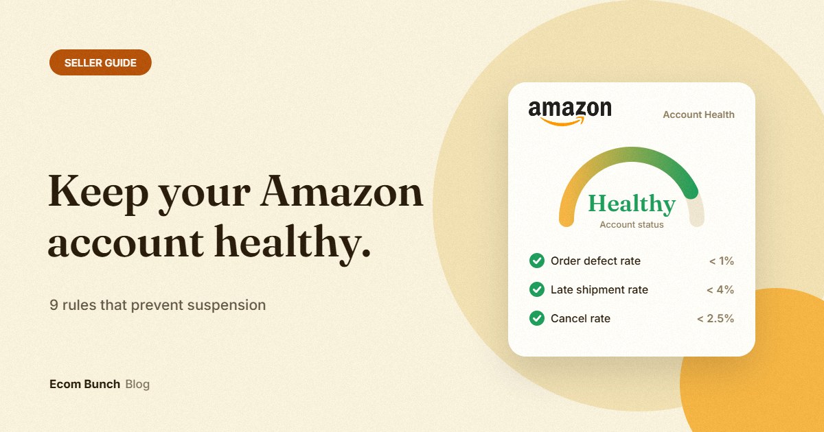 Keep your Amazon account healthy: account health card with seller metric targets
