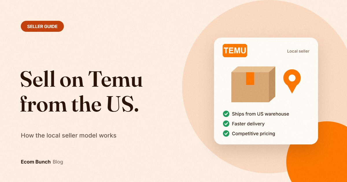Sell on Temu from the US: local seller card with a parcel and location pin